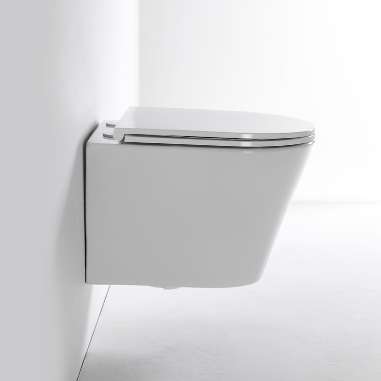 BF2419E Wall Hung Toilet - Compact Oval Ceramic WC with Hygienic Rimless Design