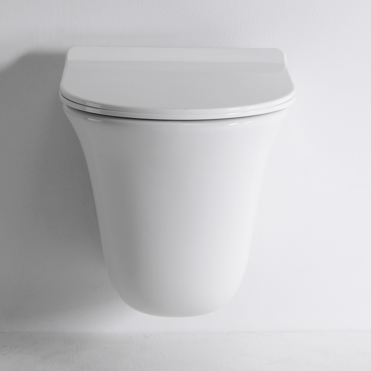 Rimless Wall Hung Toilet BF2441A – Glossy White Ceramic, Dual Flush, CE Certified