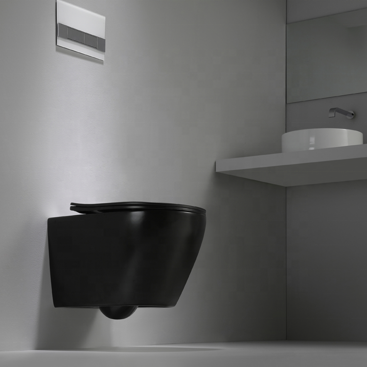 BF2476 Matte Black Rimless Wall Hung Toilet 530x360x350mm