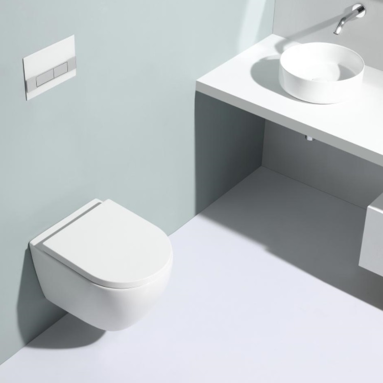 BF2379 Ceramic Rimless Wall Hung Toilet with Washdown Flushing and Self-Cleaning