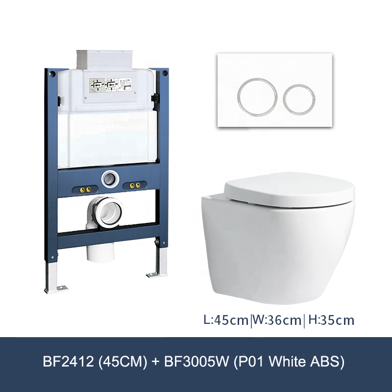 BF2412 Rimless Wall Hung Toilet Set with Concealed Cistern, Nano Coating and 3/4.5L Washdown Flush