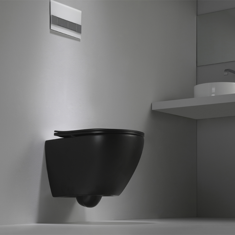 Modern Matt Black Wall Hung Toilet with Soft Close Seat - BF2418DB-MATT