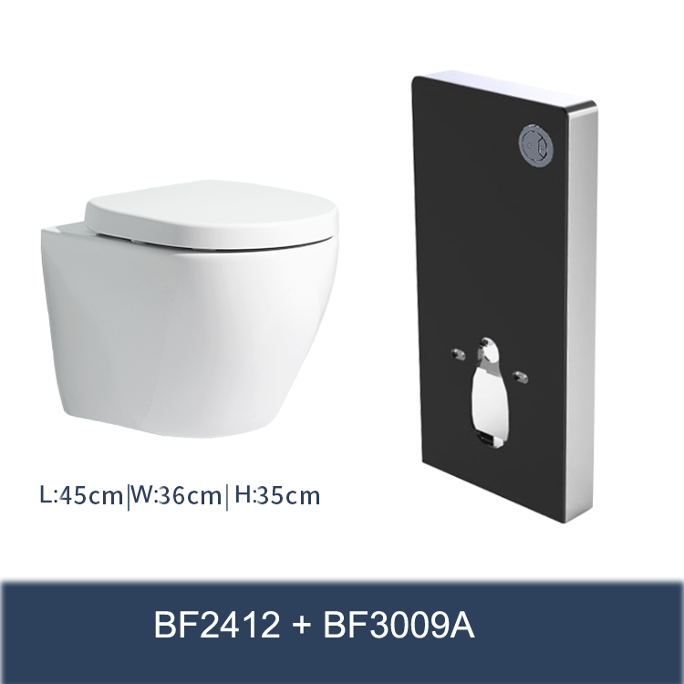 BF2412 Rimless Wall-Hung Ceramic Toilet with BF3003GC Cistern, 3/4.5L Dual Flush and Nano Coating