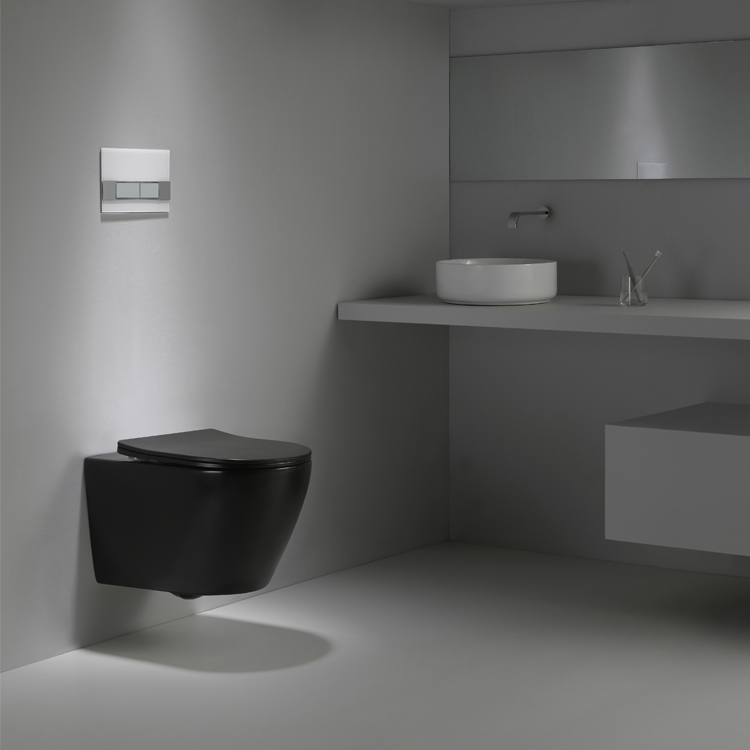 BF2476 Matte Black Wall-Hung Ceramic Toilet with Washdown Flush and Soft-Close UF Seat