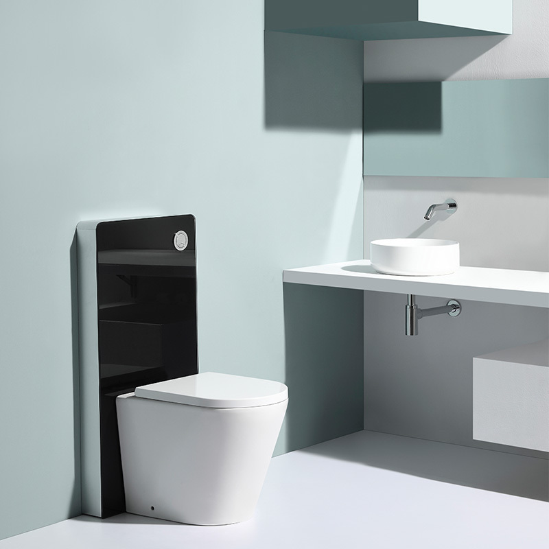 BF3009 Glass Water Tank Wall Hung Toilet Cistern with Pneumatic Flush Black Glass Panel