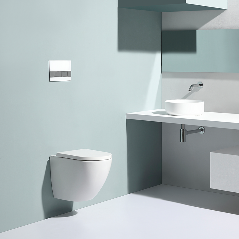 BF3009 Glass Water Tank Wall Hung Toilet Cistern with Pneumatic Flush Black Glass Panel