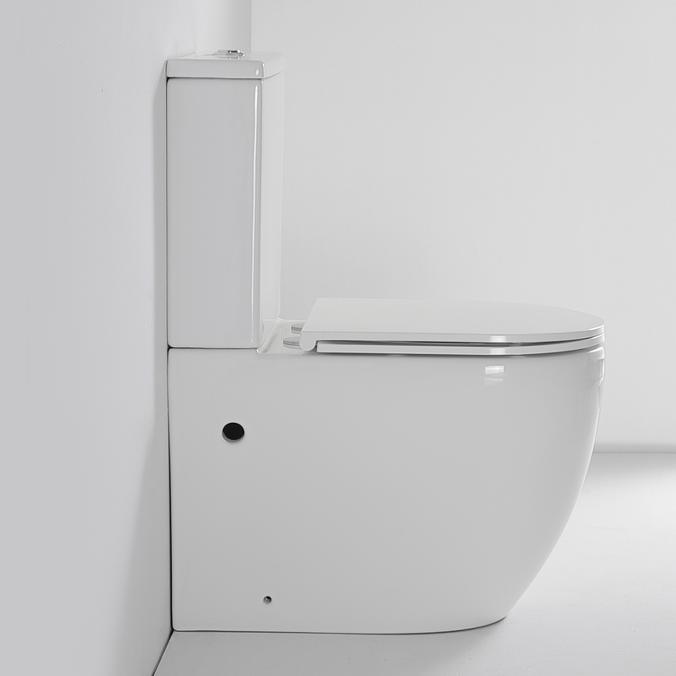 Glossy White Ceramic Rimless Two Piece Toilet with Soft Close UF Seat