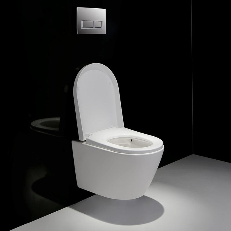 BF2416 Rimless Ceramic Wall Hung Toilet with Soft Close UF Seat Dual Flush White WC