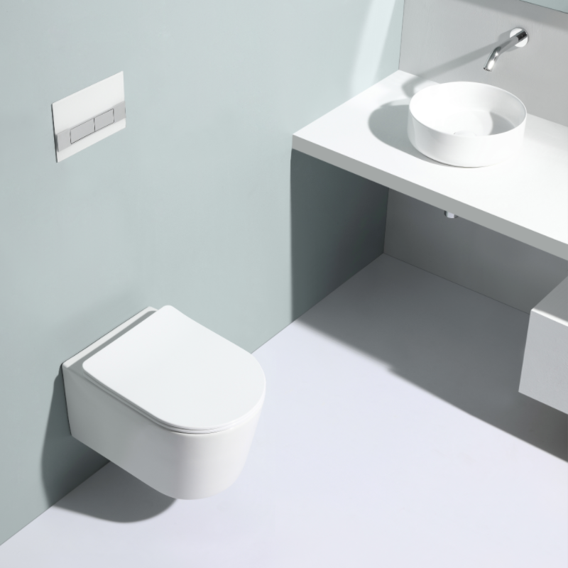 BF2366 White Wall-Hung Ceramic Toilet with Vortex Flush and Soft-Close UF Seat