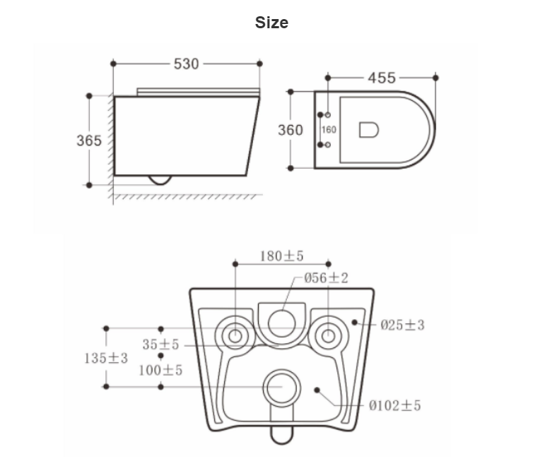 BF2390 Wall-Hung Ceramic Toilet with New Vortex Wash, 535×360×365 mm, 3–4.5 L