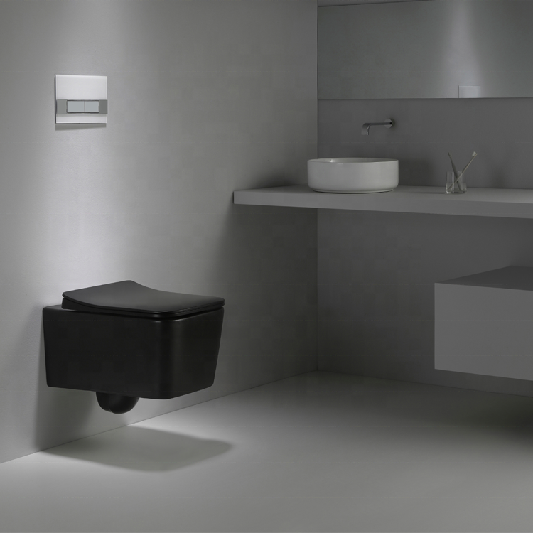 BF2476 Matte Black Rimless Wall Hung Toilet 530x360x350mm