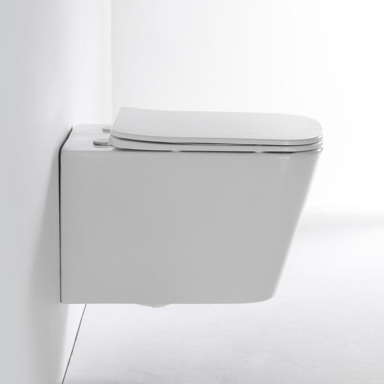 BF2440D Wall Hung Toilet - Square Modern Rimless WC with Soft Close Seat