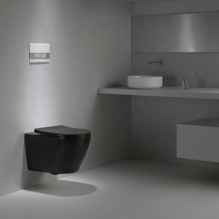 BF2467 Matte Black Rimless Wall-Hung Ceramic Toilet with Soft-Close UF Seat