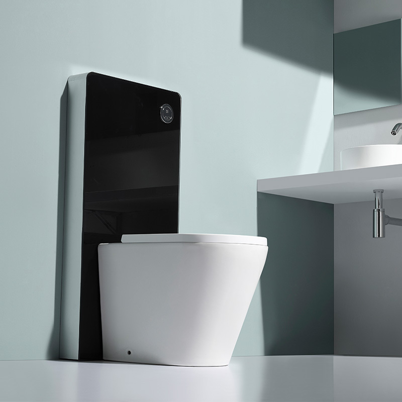 BF3009 Glass Water Tank Wall Hung Toilet Cistern with Pneumatic Flush Black Glass Panel