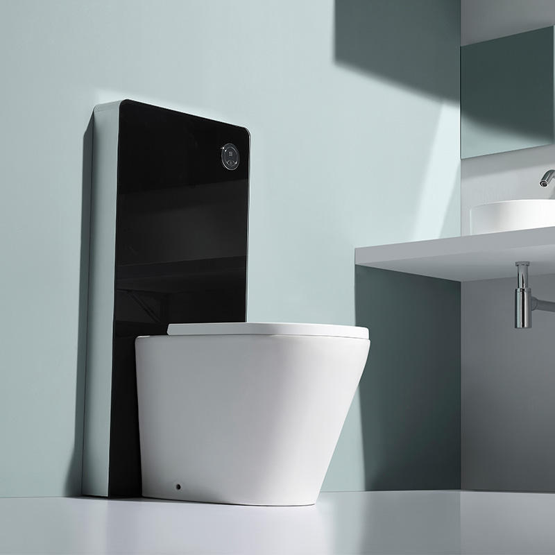 BF3009 Black Glass Concealed Cistern Toilet Suite – Modern Back to Wall Toilet with Pneumatic Flush