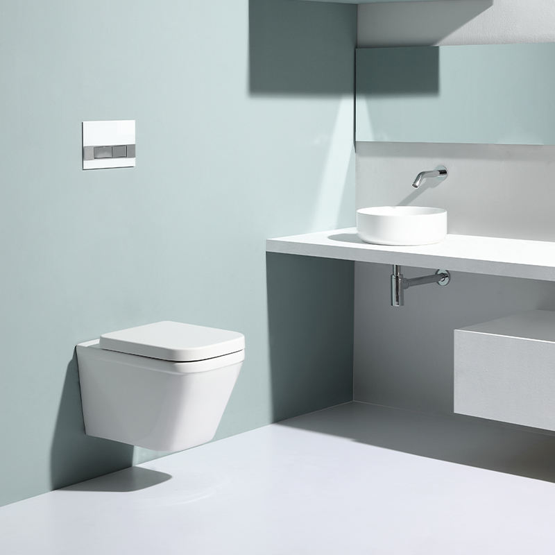 BF2472 Rimless Wall-Hung Ceramic Toilet 3/6L Washdown Flush with Soft-Close UF Seat