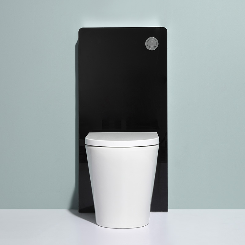 BF3009 Glass Water Tank Wall Hung Toilet Cistern with Pneumatic Flush Black Glass Panel