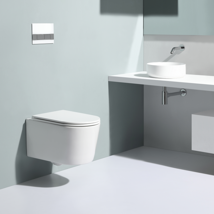 BF2366 White Wall-Hung Ceramic Toilet with Vortex Flush and Soft-Close UF Seat