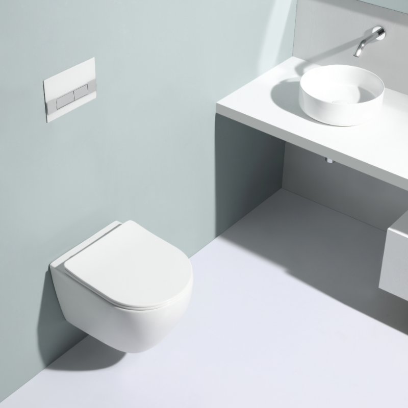 BF2379 Glossy White Rimless Wall-Hung Ceramic Toilet with Washdown Flush