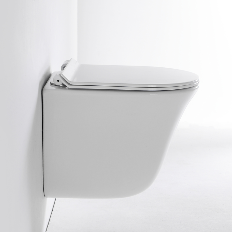 Rimless Wall Hung Toilet BF2441A – Glossy White Ceramic, Dual Flush, CE Certified