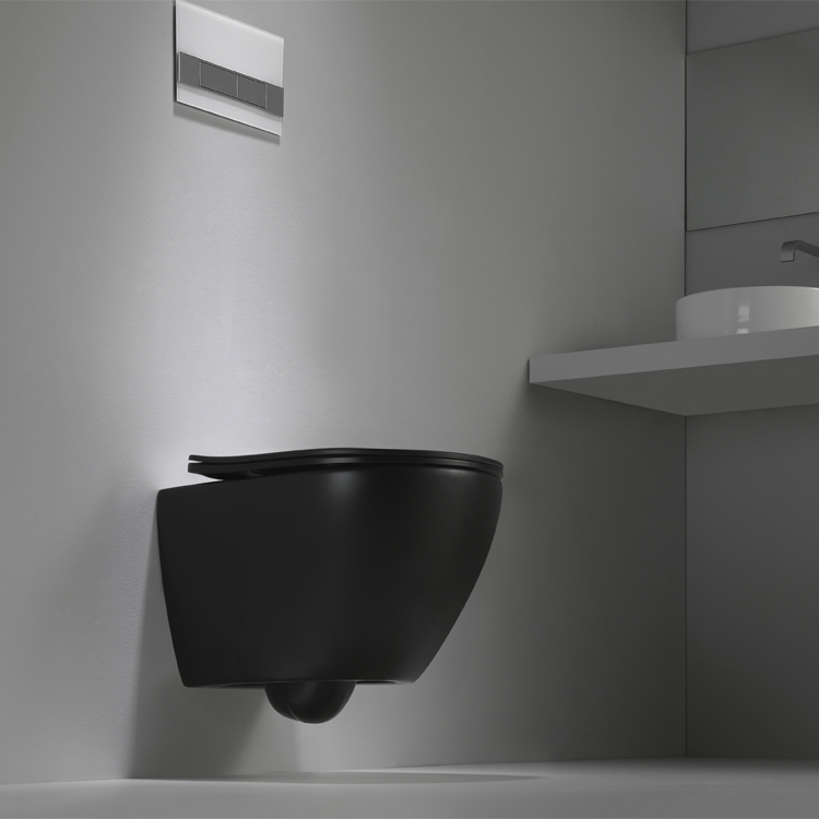BF2418DB-MATT Vortex Wall Hung Toilet Matte Black Ceramic WC with Soft Close UF Seat