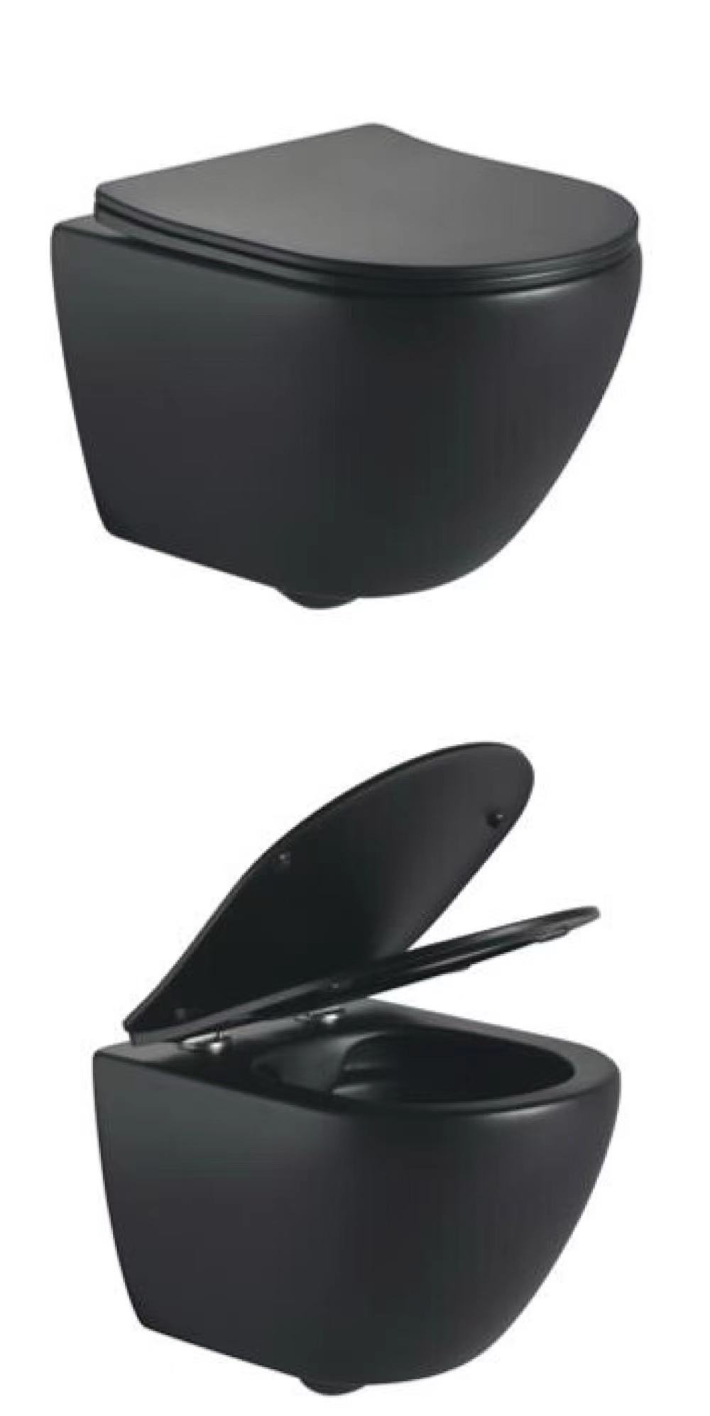 BF2418 Matte Black Wall Hung Toilet with Vortex Flushing – Modern Ceramic Rimless WC