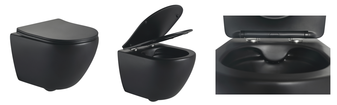 BF2478 Matte Black Wall-Hung Ceramic Toilet with Vortex Wash, 3-4.5L