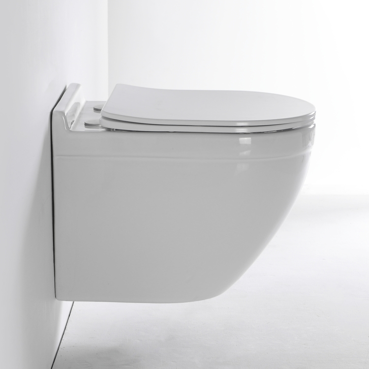 Rimless Wall Hung Toilet Ceramic WC 520mm Nano Coating Dual Flush Washdown
