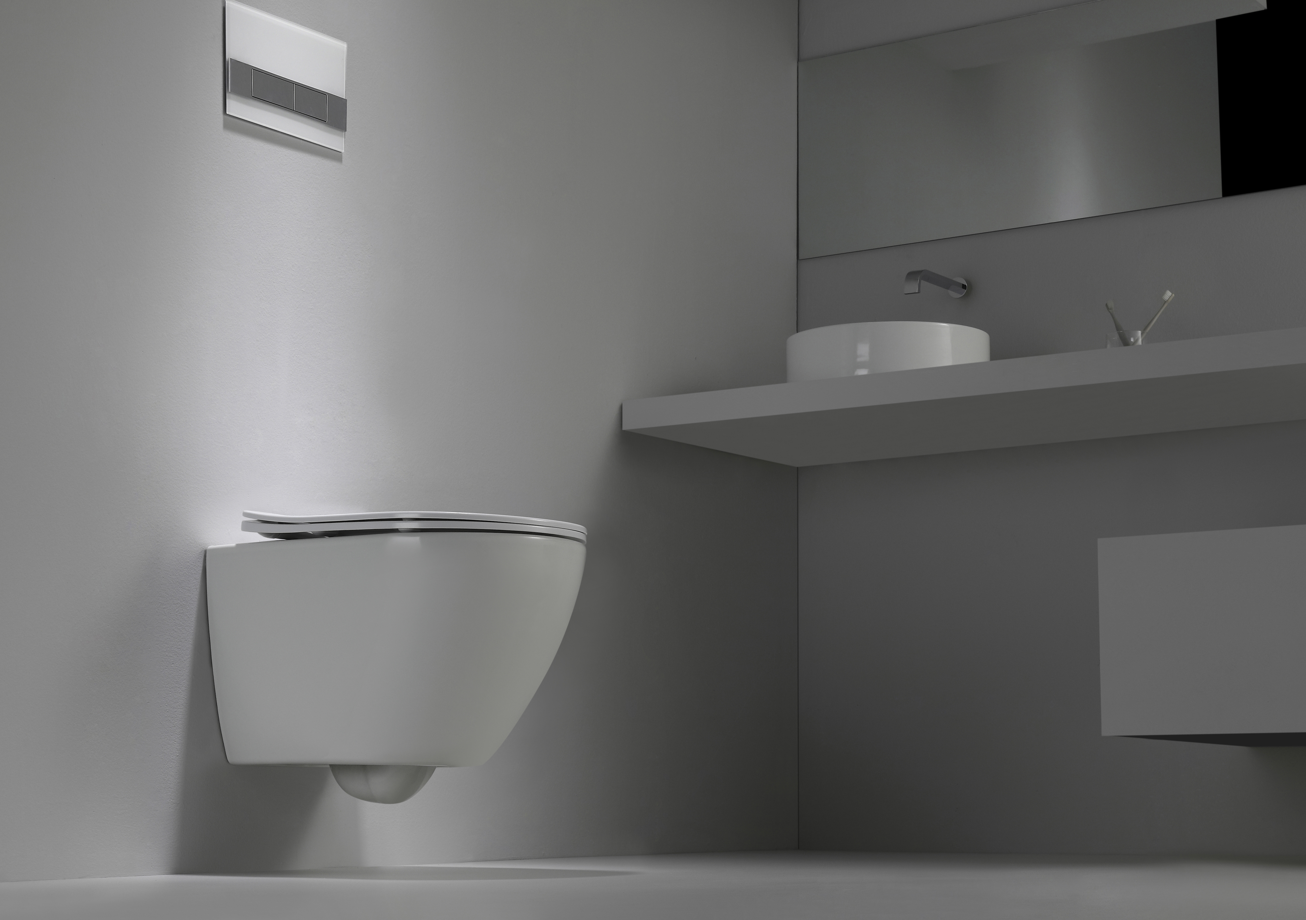 2418 Vortex Wall Hung Toilet, Rimless, Soft Closing Seat, Dual Flush, Modern Ceramic Bathroom WC