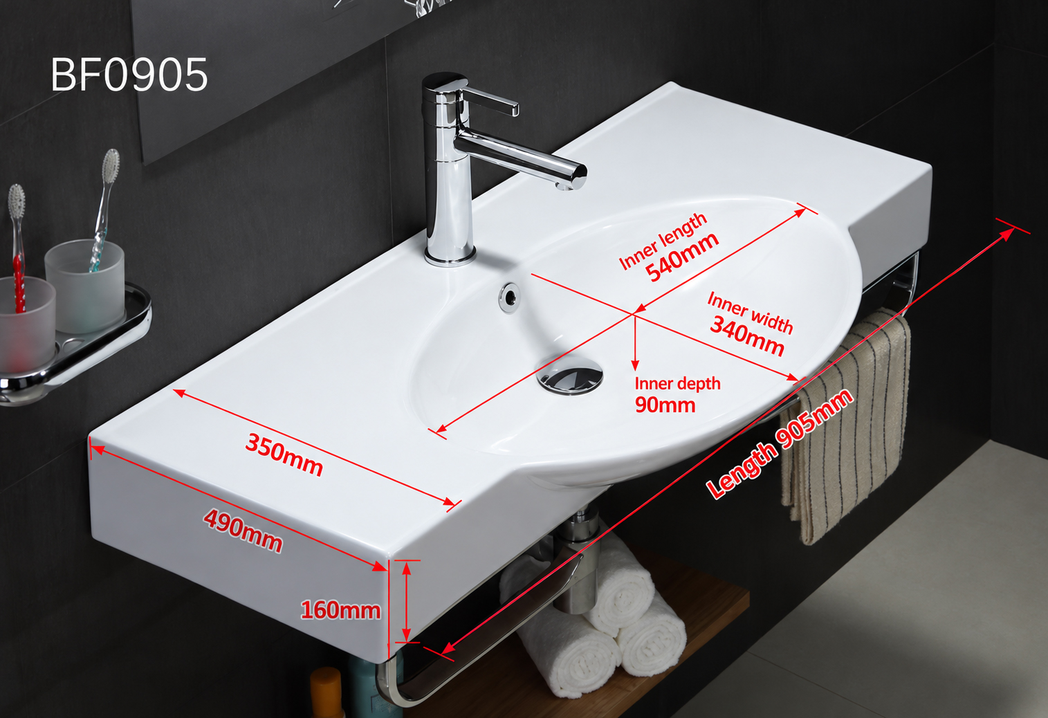 Modern Wall Hung Ceramic Wash Basin–BF0905