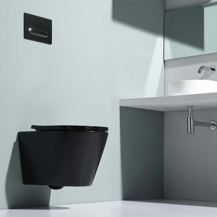 BF2390C Inodoro Suspendido Negro – Diseño Moderno Minimalista con Descarga Silenciosa