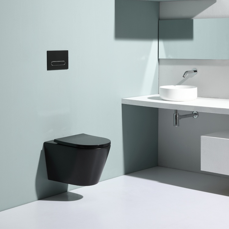 BF2390C Inodoro Suspendido Negro – Diseño Moderno Minimalista con Descarga Silenciosa