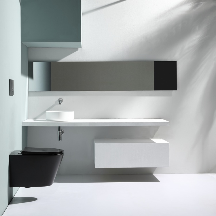 BF2390C Inodoro Suspendido Negro – Diseño Moderno Minimalista con Descarga Silenciosa