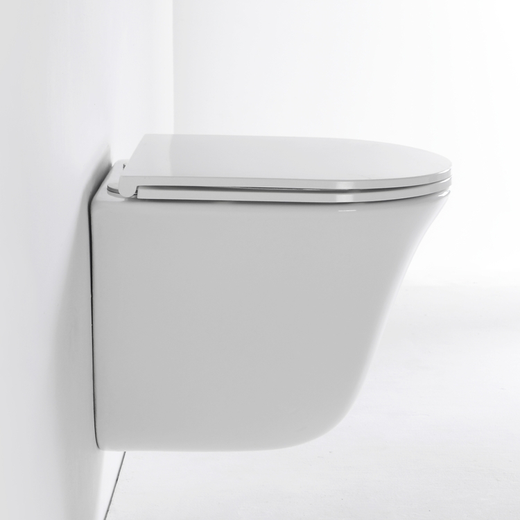 Compact Rimless Wall Hung Toilet Ceramic WC Dual Flush 470x355x365mm Modern Bathroom