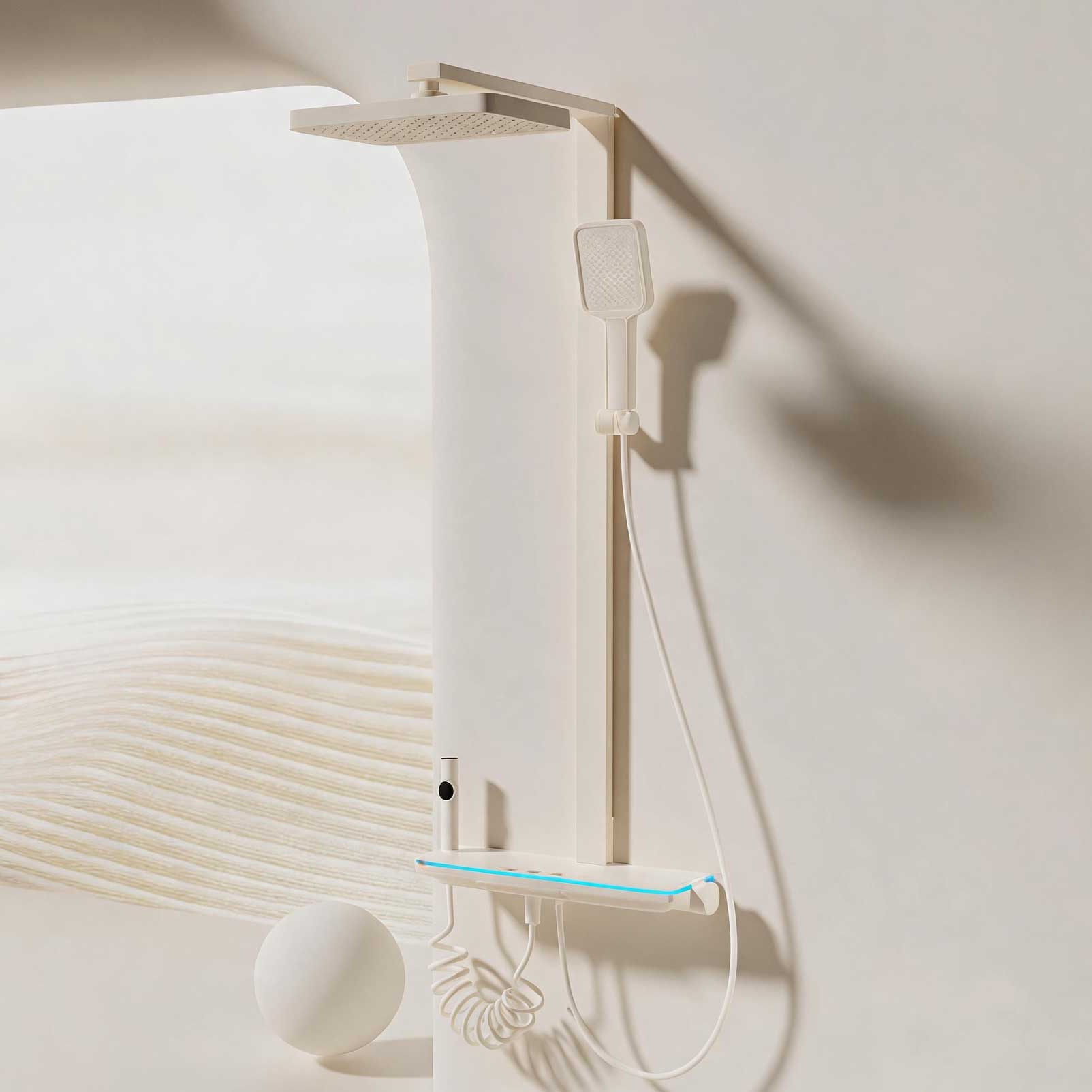 BF9623 Matt White Wall-Mounted Shower System with Top Shower & Hot Cold Mixer