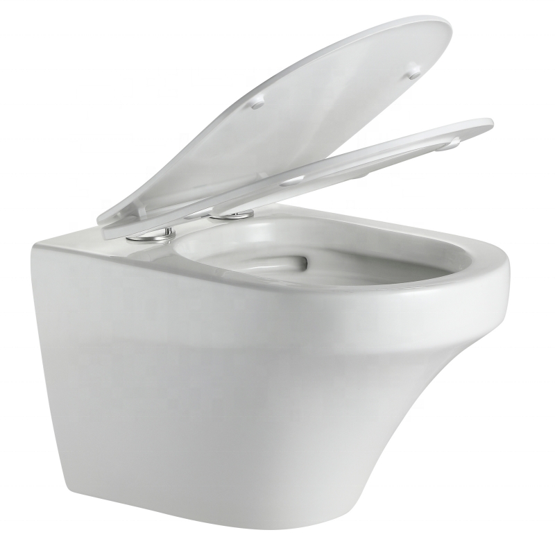 Rimless Wall Hung Toilet Ceramic WC 535×355×350mm Slim UF Seat Modern Bathroom