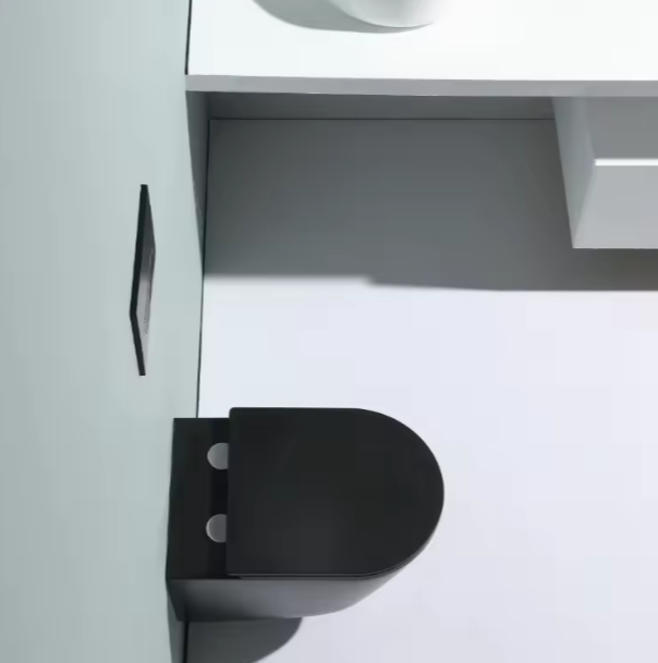 Matte Black Wall-Hung Toilet Model 2390E – Modern Ceramic Rimless WC with Dual Flush