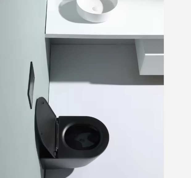 Matte Black Wall-Hung Toilet Model 2390E – Modern Ceramic Rimless WC with Dual Flush