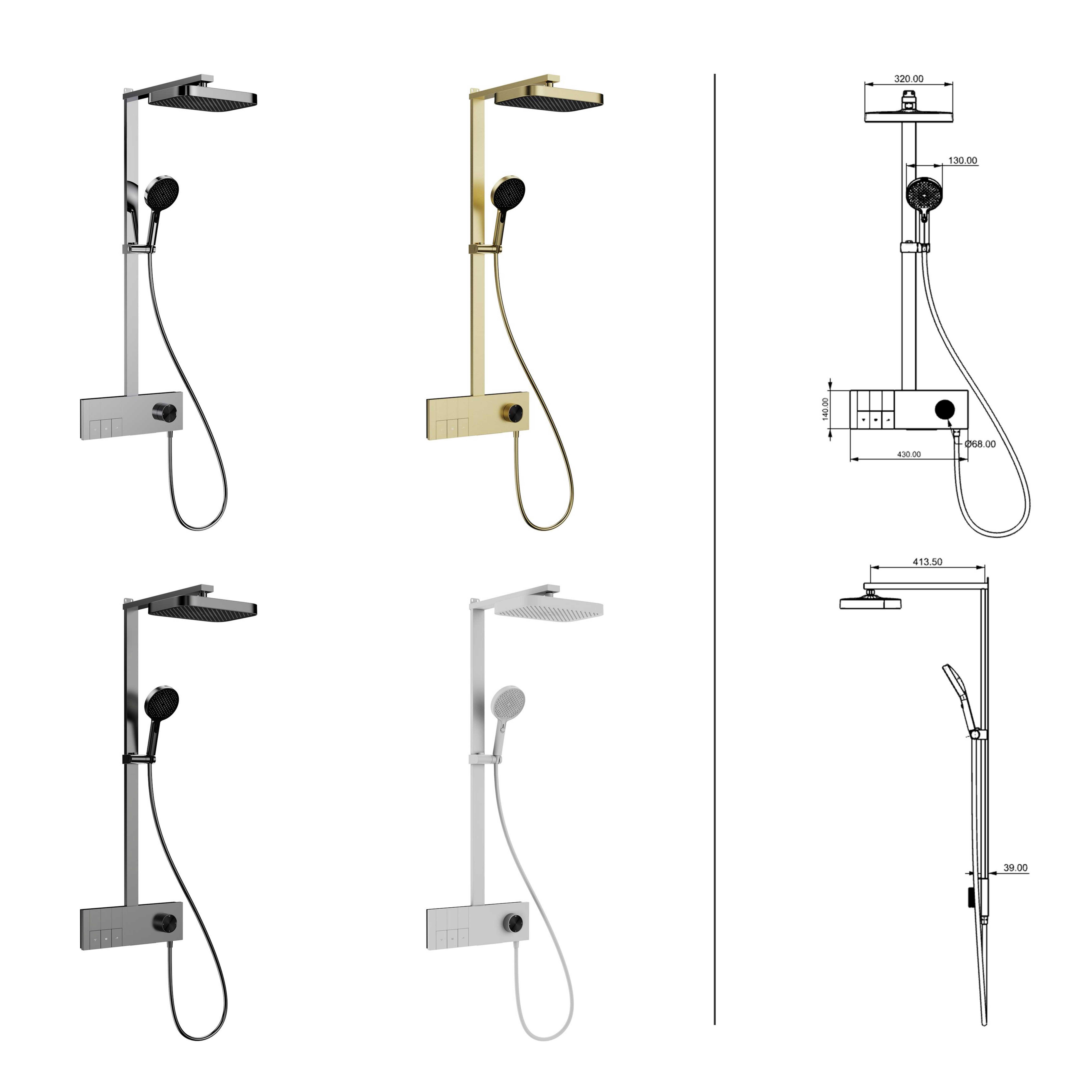 3-in-1 Ultra-Slim Showerhead Set         with Square Top Shower & Handheld Shower