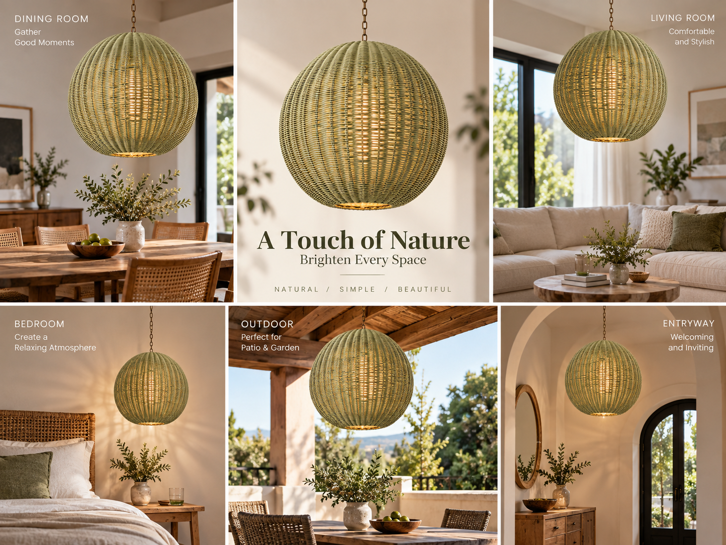 Large Globe Hand Woven Rattan Pendant Light for Hospitality & Retail Projects