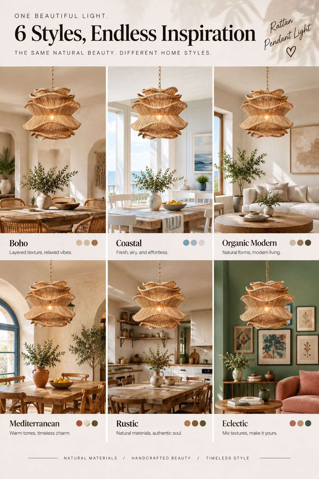 Rattanbeleuchtung für Japandi, Wabi-Sabi, Boho und moderne Interiors