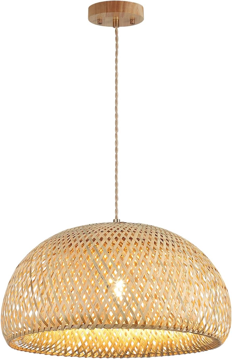 Handwoven Natural Bamboo Dome Pendant Light Boho Ceiling Lamp for Hotel Restaurant Resort Projects