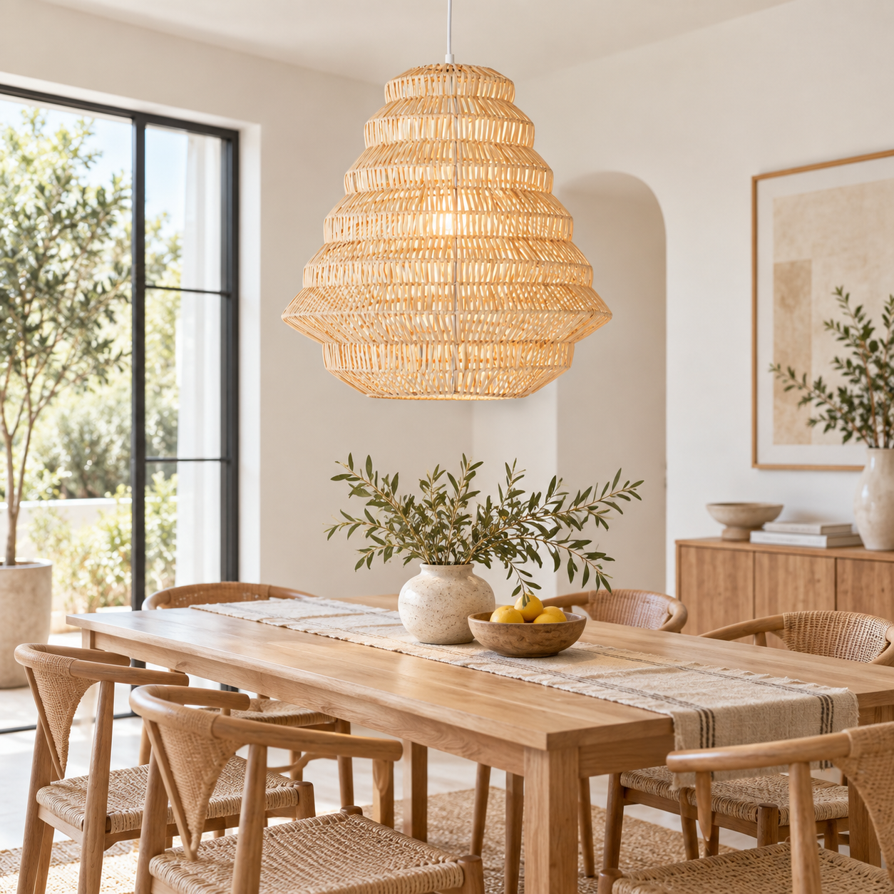Tiered Pagoda Hand Woven Rattan Pendant Light for Hotel Resort & FF&E Projects
