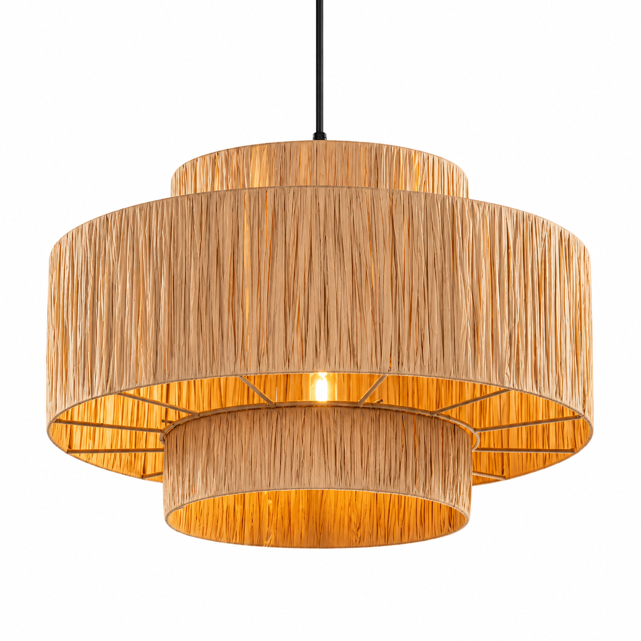 Tiered Natural Fiber Drum Pendant Light for Hotel Restaurant & FF&E Projects