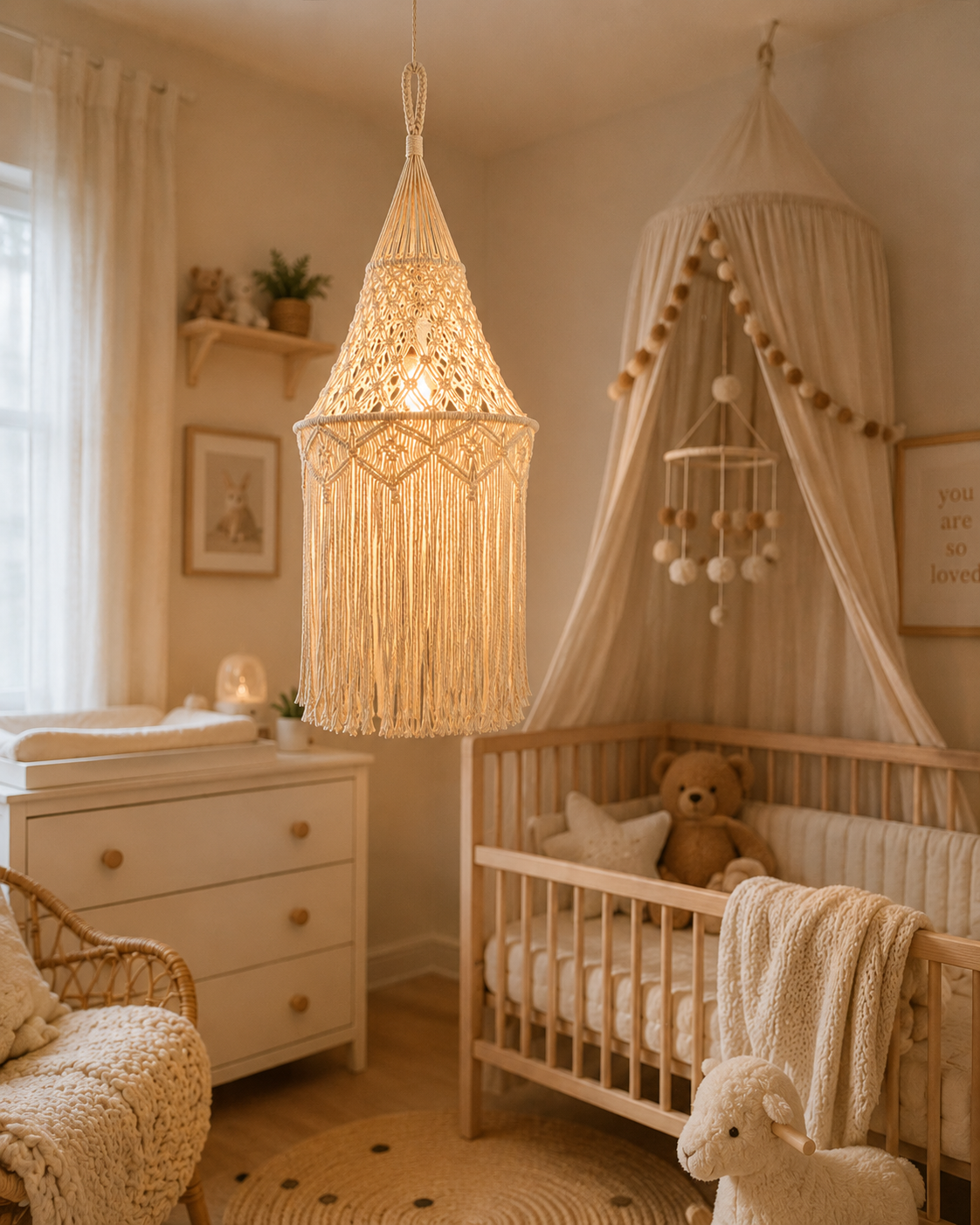 Handmade Boho Macrame Cotton Rope Pendant Light Decorative Fringe Hanging Lamp for Hotel Interior Projects