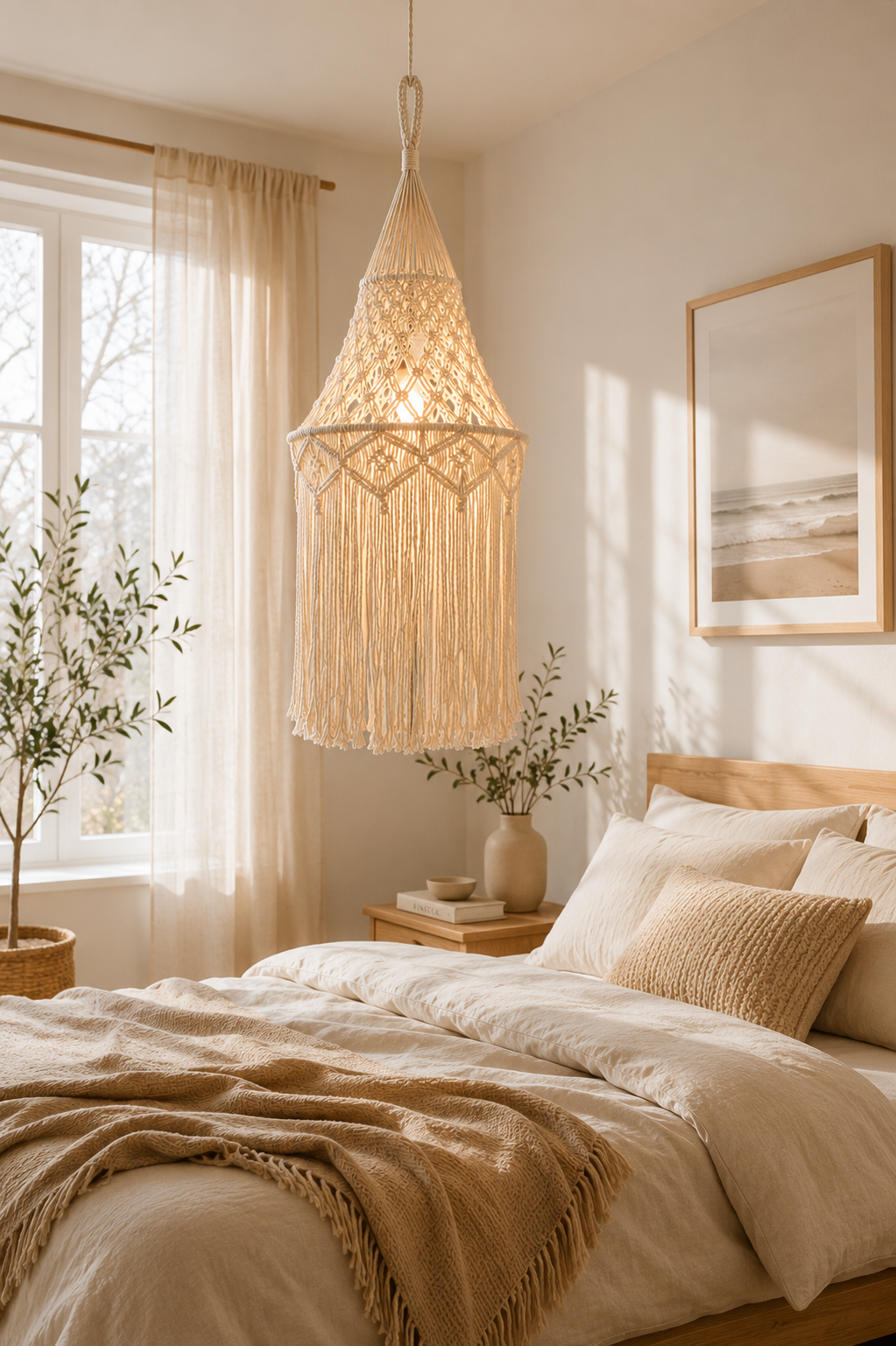 Handmade Boho Macrame Cotton Rope Pendant Light Decorative Fringe Hanging Lamp for Hotel Interior Projects