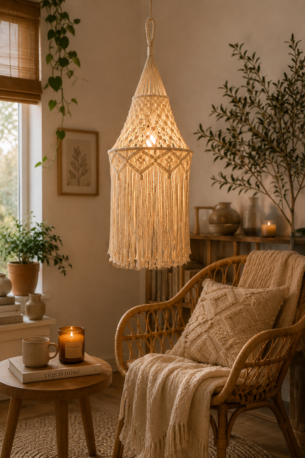 Handmade Boho Macrame Cotton Rope Pendant Light Decorative Fringe Hanging Lamp for Hotel Interior Projects