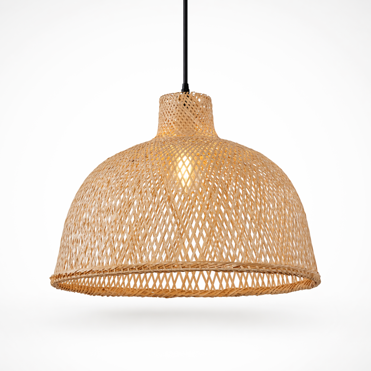 Natural Bamboo Dome Pendant Light Handwoven Wicker Hanging Lamp for Dining Room