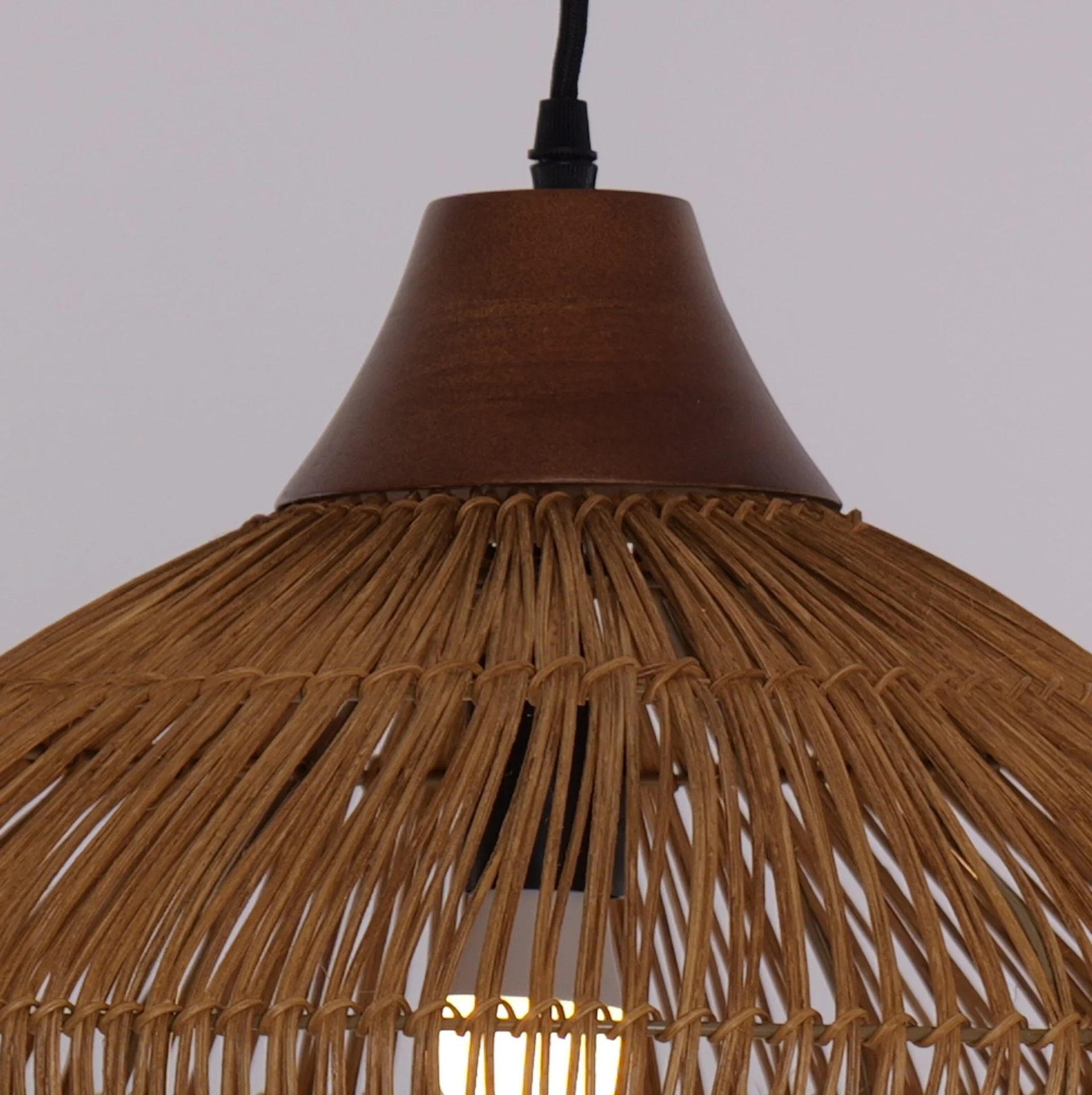 Modern Handwoven Bamboo Pendant Light Wide Shade Boho Hanging Lamp