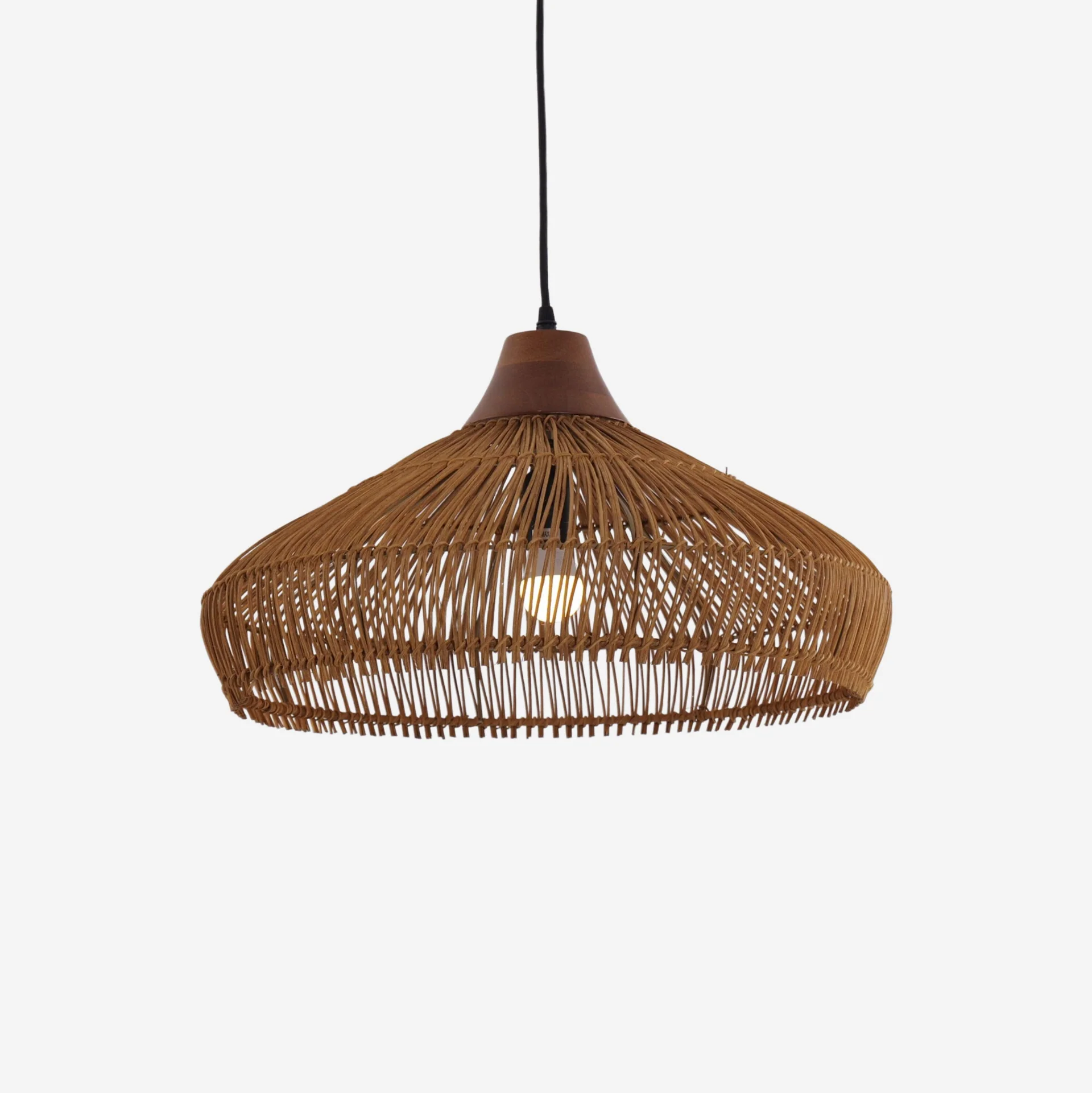 Modern Handwoven Bamboo Pendant Light Wide Shade Boho Hanging Lamp